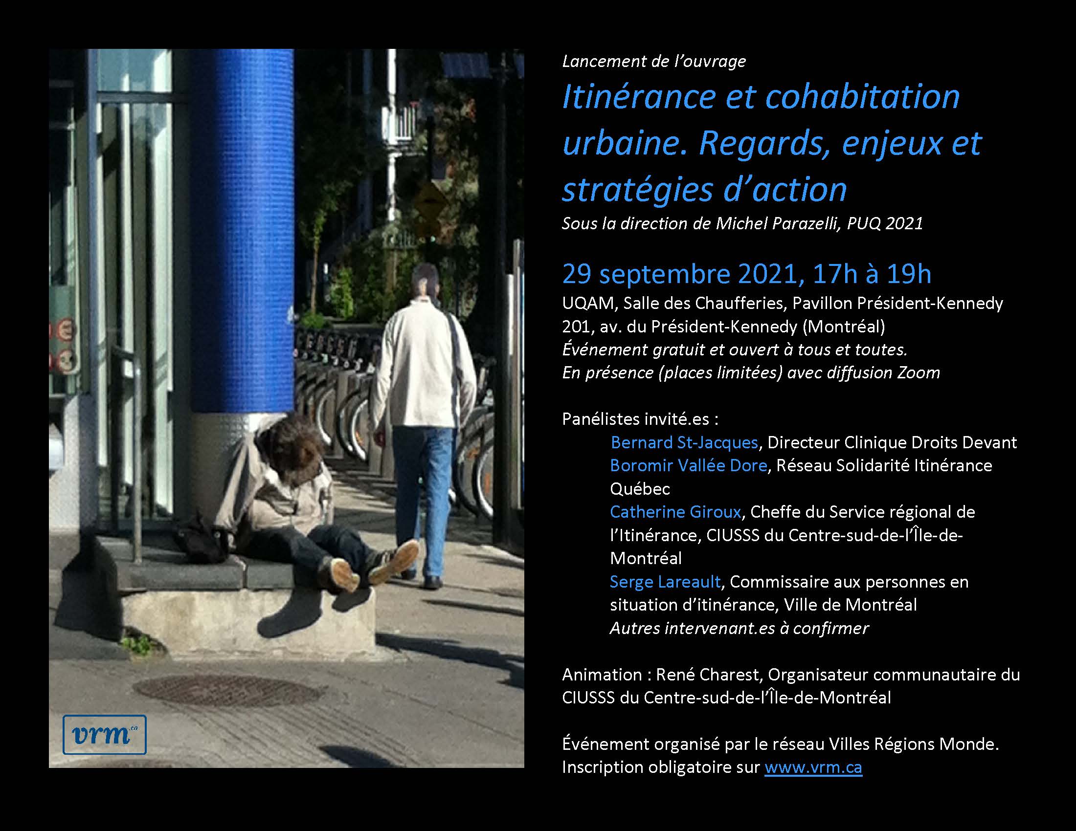 Affiche du lancement de l'ouvrage « Itinérance et cohabitation urbaines. Regards, enjeux et stratégies d’action »