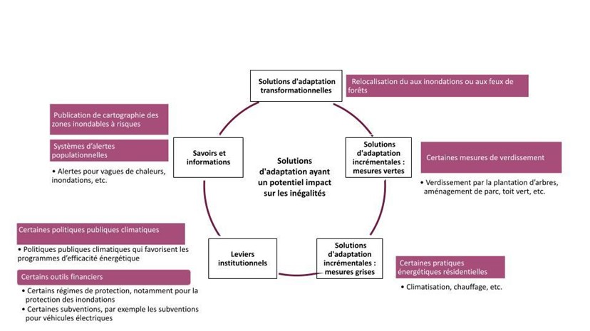 Figure 2. Schéma des solutions d’ACC ayant un potentiel impact sur les inégalités (non exhaustif) Graphique : Émily Després, 2021