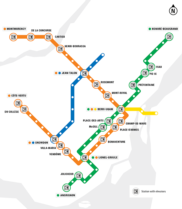 Carte des stations de métro de la ville de Montréal