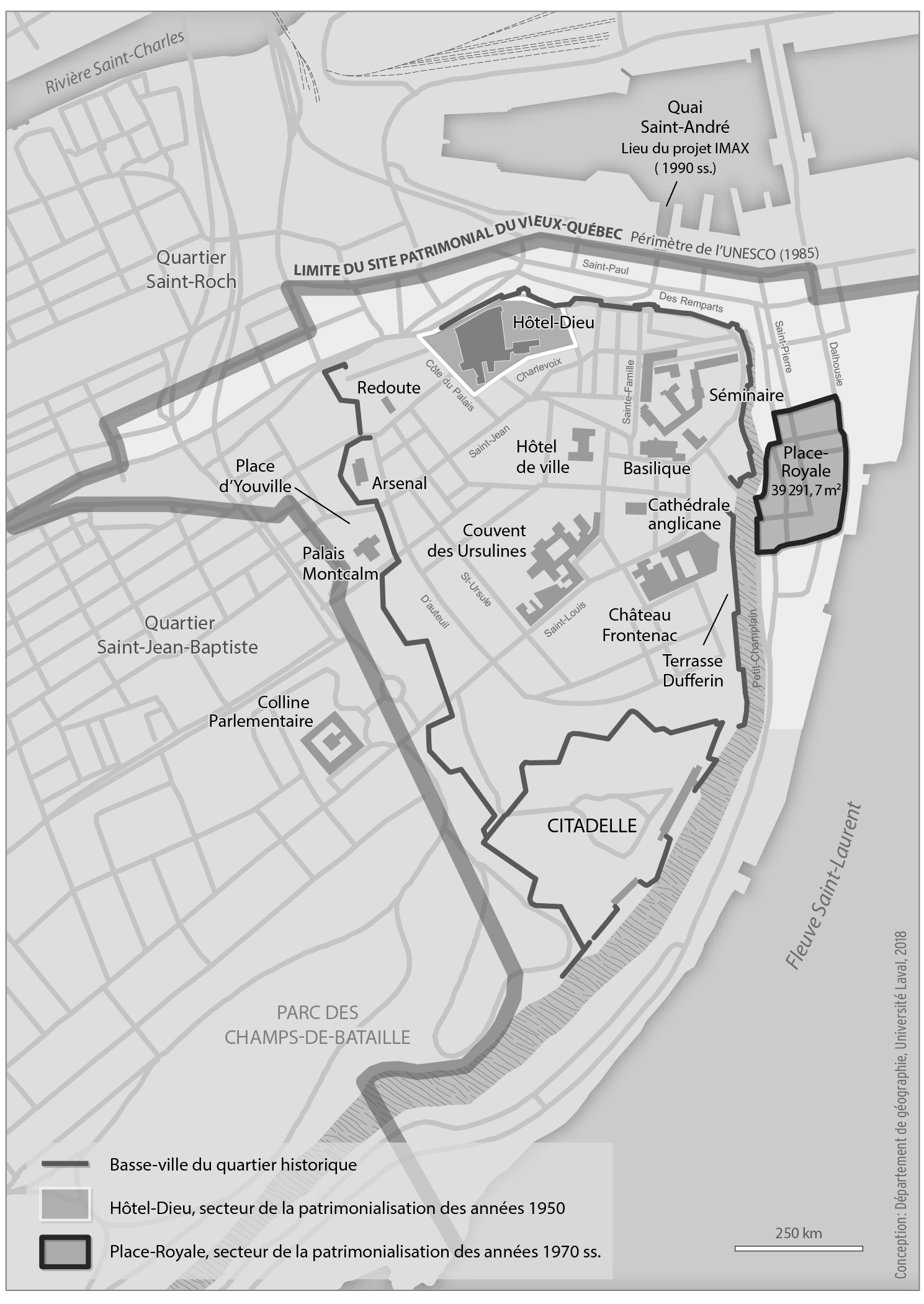 Figure 1 : Carte du quartier historique du Vieux-Québec Crédits photo : Berthold, 2019