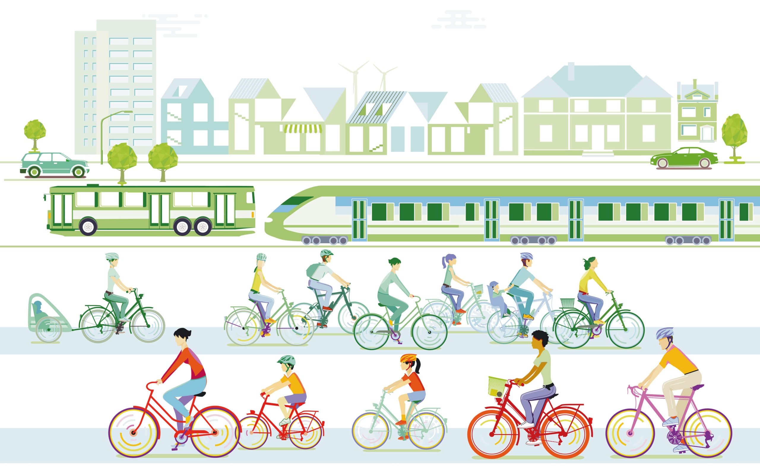 Transport mit Bahn, Fahrrad und Bus, Beförderung im Öffentlichen Verkehr