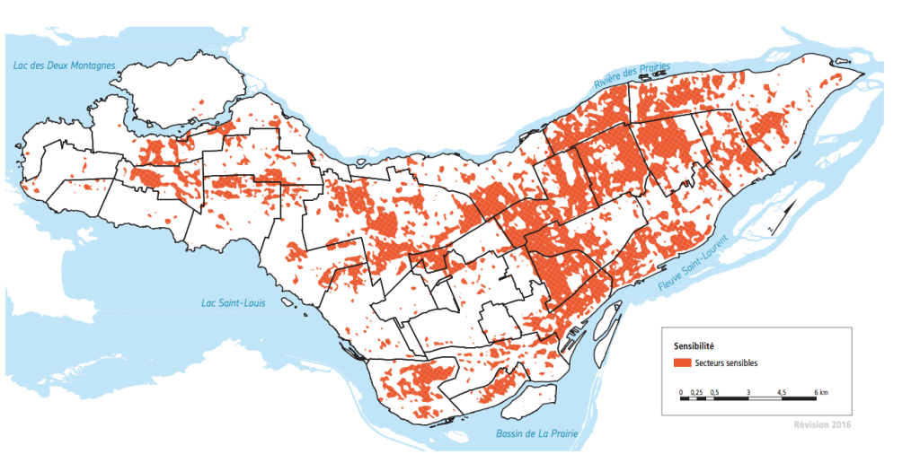 Heat island map of Greater Montreal