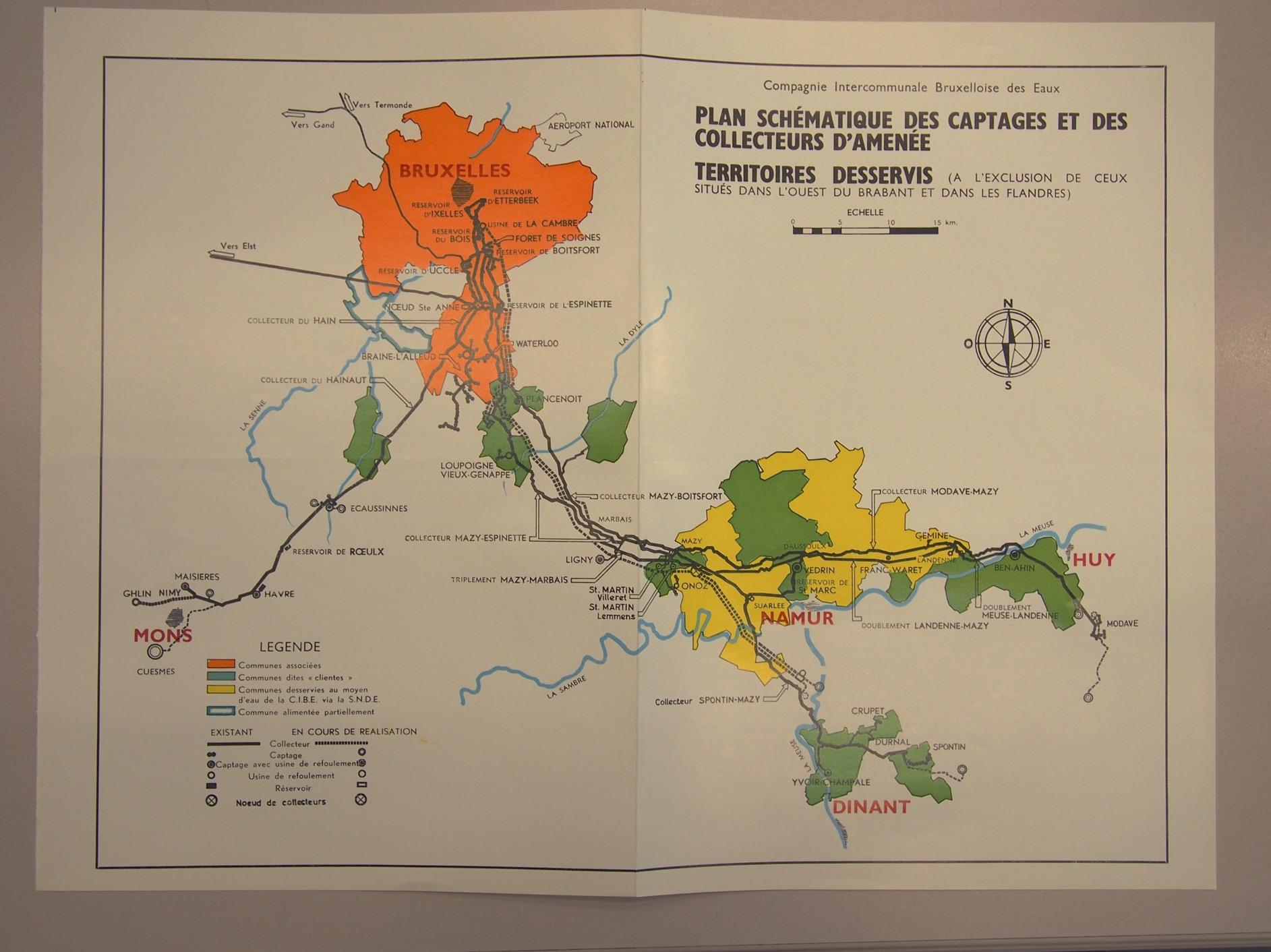 Plan des captages de la Compagnie bruxelloise des Eaux (fin des années 1960)